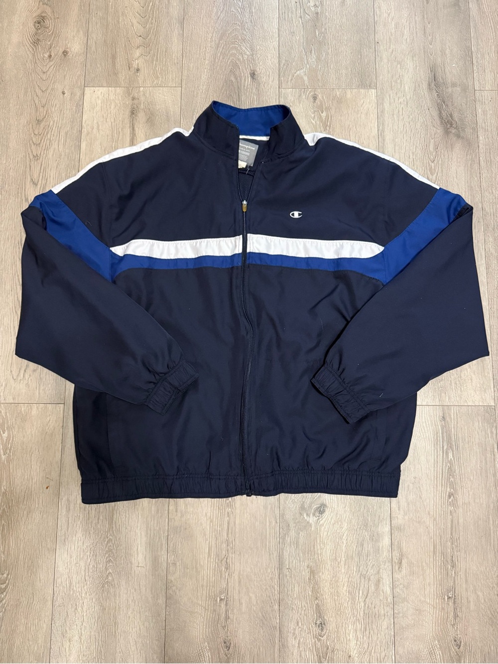 Champion Navy Track Jacket with White & Royal Blue Stripes